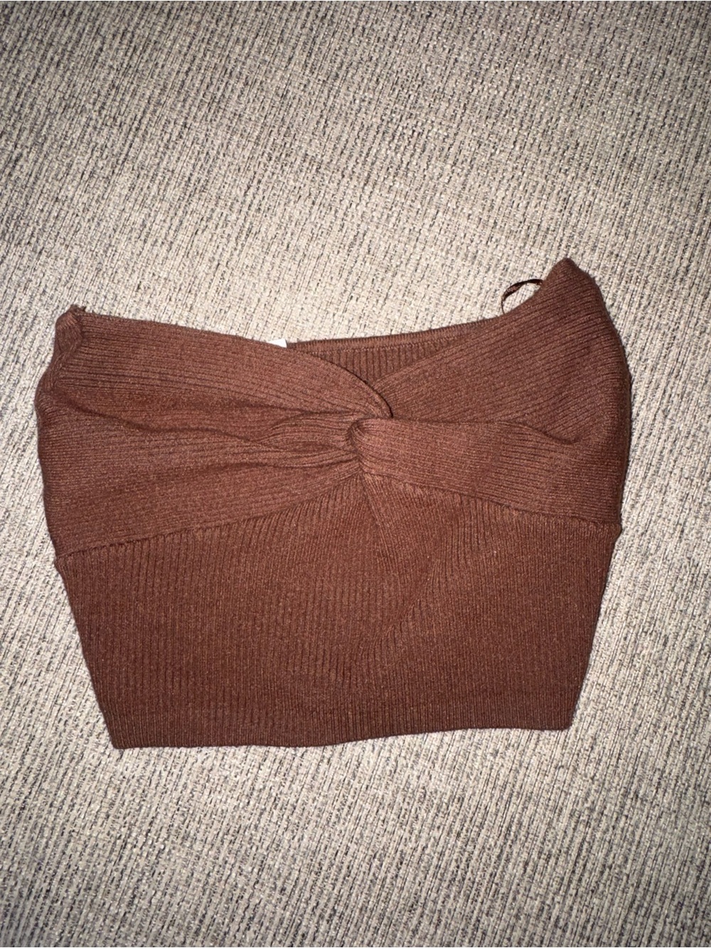 Princess Polly Chocolate Brown Twist-Front Knit Crop Top